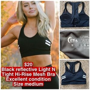 EUC ZYIA Black Reflective Light N Tight Mesh Bra